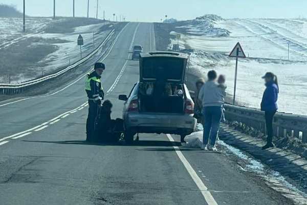 На трассе Орск-Оренбург сотрудник ГИБДД помог водителю поменять колесо